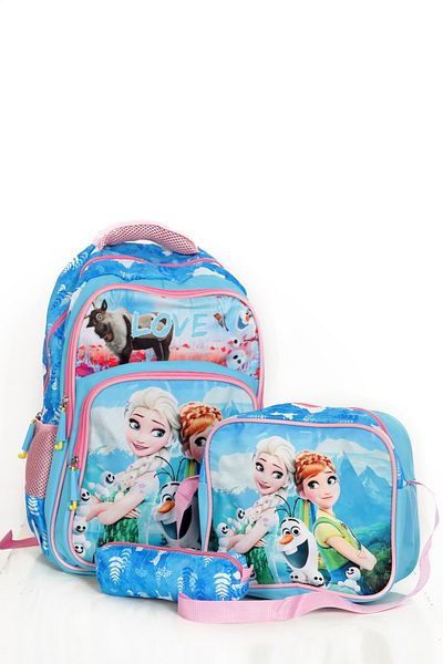 Moricha Set de trei suporturi pentru stilouri, rucsac și cutie de prânz pentru fete, cu imprimeu prințesă turcoaz