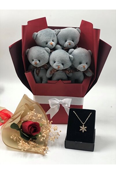 Masalsı Concept Sevgiliye Ayıcık Buketi Bir Adet Yapay Gül Buketi Ve Kolye 14...