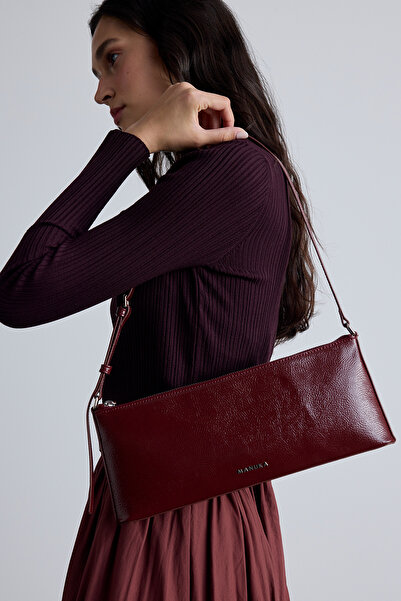 Manuka Burgundy Thin Strap Patent Leather Bag