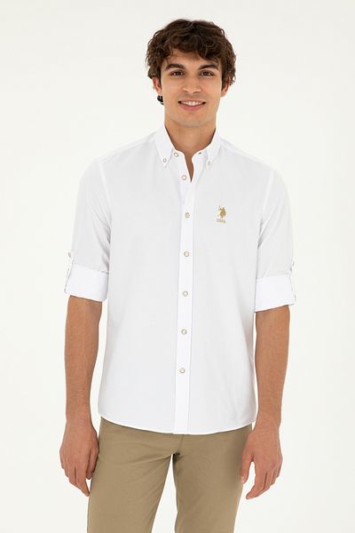 U.S. Polo Assn. Λευκό μακρυμάνικο ανδρικό πουκάμισο -50288654-vr049