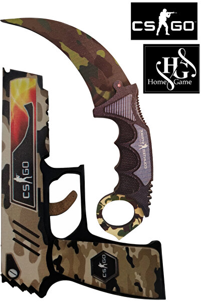 HG Home&Game Ahşap Cs-go Kamuflaj P250 Lastik Atar Oyuncak Tabanca ve Karambi...