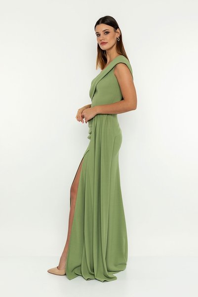 INVIDIA One Shoulder Slit Evening Dress