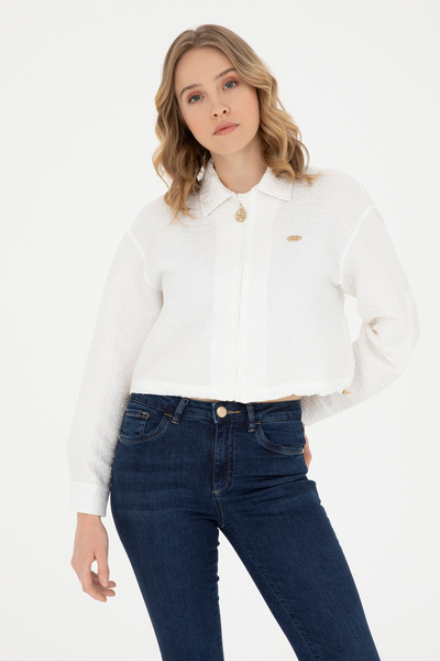 U.S. Polo Assn. Kadın Ekru Uzun Kollu Gömlek 50283428-VR019