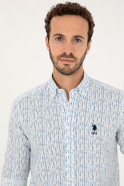 U.S. Polo Assn. Cămașă albastru deschis pentru bărbați - mânecă lungă, model 50282825 -VR003
