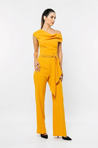 INVIDIA One Shoulder Open Waist Belted Jumpsuit