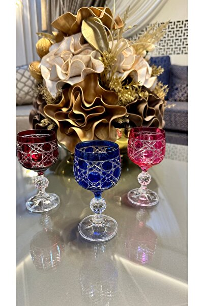 Bohemia Kristal Renkli Kesme El İşi Kahve Yanı Su Bardağı