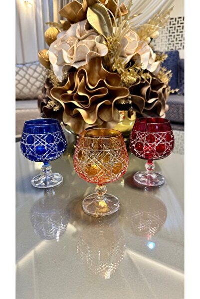 Bohemia Kristal Renkli Kesme El İşi Kahve Yanı Su Bardağı