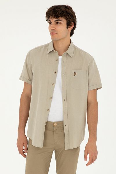 U.S. Polo Assn. Ανδρικό πουκάμισο Khaki - Κοντό μανίκι, Μοντέλο 50284296-VR027