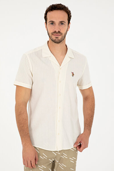 U.S. Polo Assn. Ανδρικό κοντομάνικο πουκάμισο εκρού 50288668 -VR019