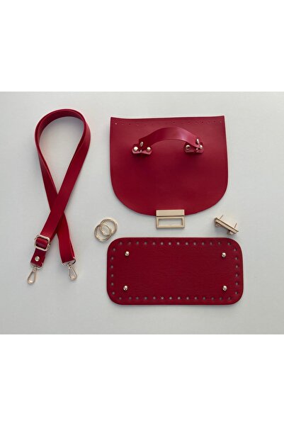 FERİHA HOBİ AKSESUAR حقيبة جلدية محبوكة - مع غطاء وحزام وقاعدة دائرية