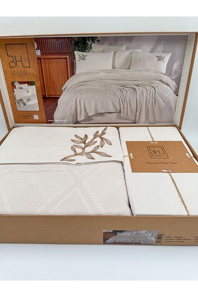 AYHANHOME Premium Double Waffles 100% Cotton, Honeycomb Design Embroidered Double Boxed Pique Set