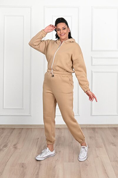 Koza Butik Γυναικείο Σετ Φούτερ με φερμουάρ Plus Size 8031-24