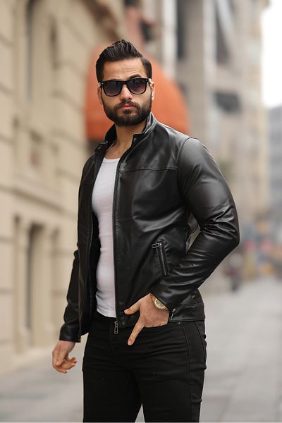 S&M CLOTHİNG Ανδρικό δερμάτινο τζάκετ New Season