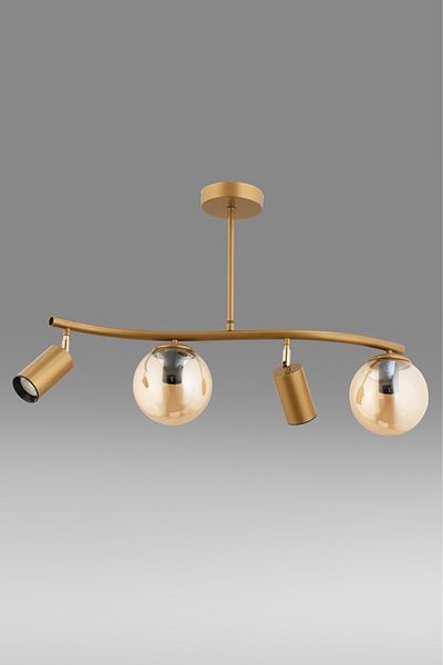 avimonaydınlatma Parla 4-Piece Honey Color Globe Cam and Spotluv Tumbled Color Chandelier - Living Room Dining Table Top Hall