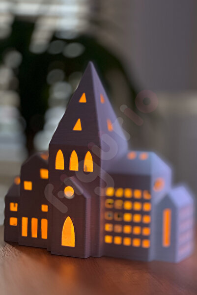 figurio Evi Tealight Mumluk / Camları Açık Geniş Ev / Tavşan Hediyeli