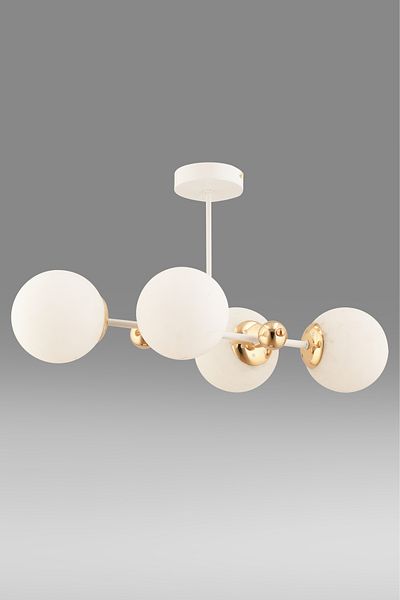 avimonaydınlatma Shine 4-Piece White Cam Modern Plafonier - Chandelier Living Room Dinner Top