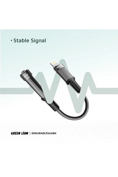 Green Lion Earphone Adapter Lightning To 3.5 Aux 12Cm - Black