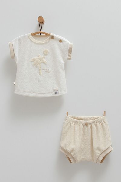 Caramell Baby Boy Set 100% Cotton Terry Fabric Palm Patterned 2025 Summer Season