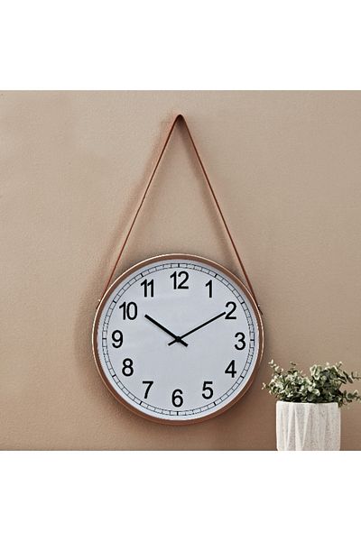Home Box Saratoga Wall Clock with Leather - 38x4 cm