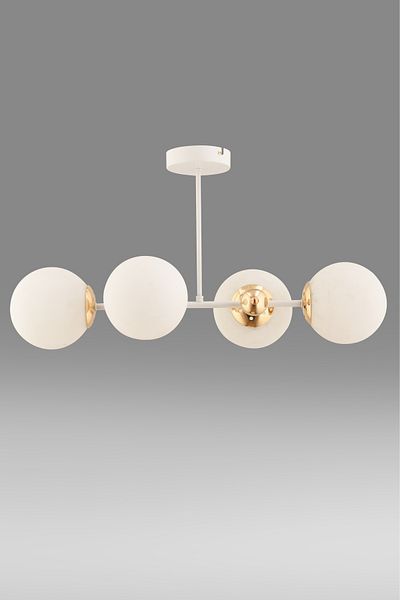 avimonaydınlatma Shine 4-Piece White Cam Modern Plafonier - Chandelier Living Room Dinner Top