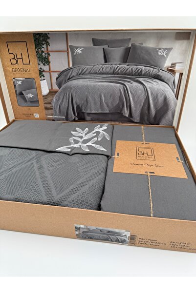 AYHANHOME Premium Çift Kişilik Waffle %100 Pamuk, Petek Tasarım Nakışlı  Çift Kişilik Kutulu Pike Takımı