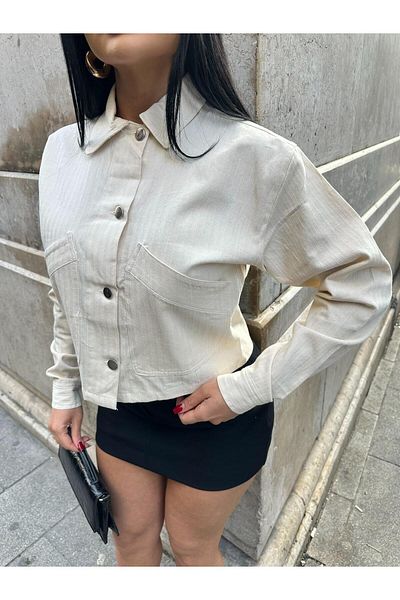 LB Laluna Butik Γυναικείο μπουφάν Gabardine με τσέπη στο στήθος
