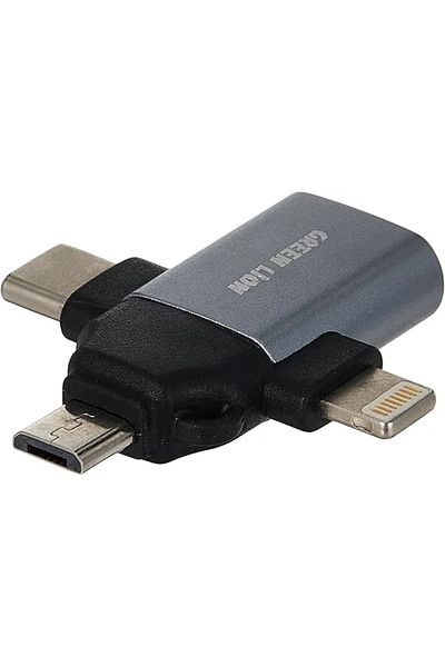 Green Lion 3 In 1 Otg ( Lightning / Micro / Type-C ) - Gray