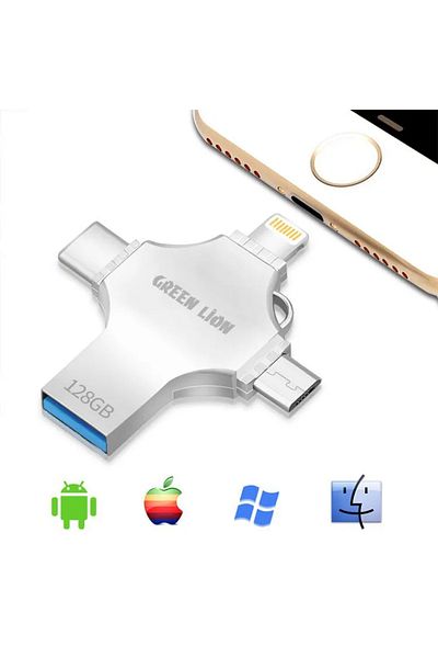 Green Lion 4 In 1 Usb Flash Drive 128Gb - Silver
