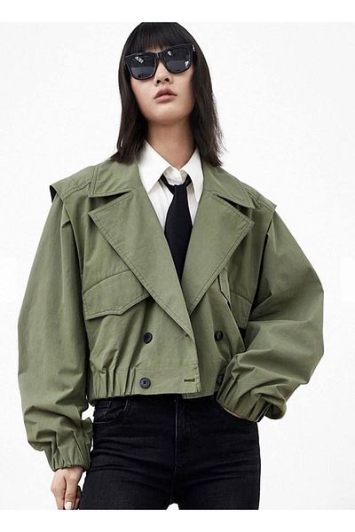 Natavanbutık Khaki Green Oversize Short Trench Coat
