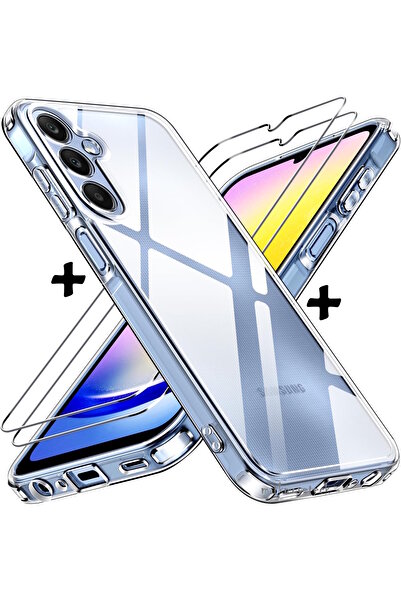 m.tk moveteck Samsung Galaxy A25 Kılıf Kamera Çıkıntılı Korumalı Yumuşak Şeffaf Silikon + 9H Ekran Koruyucu Cam
