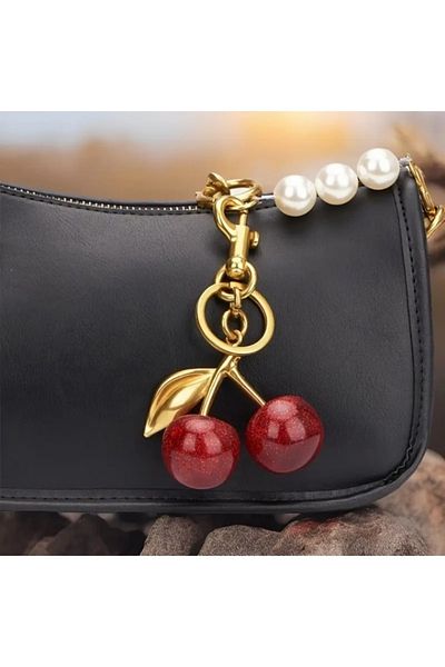 Halımax Shimmering Cherry Fruit Bag Charm Gift Keychain Red Bag Accessory Backpack Ornament