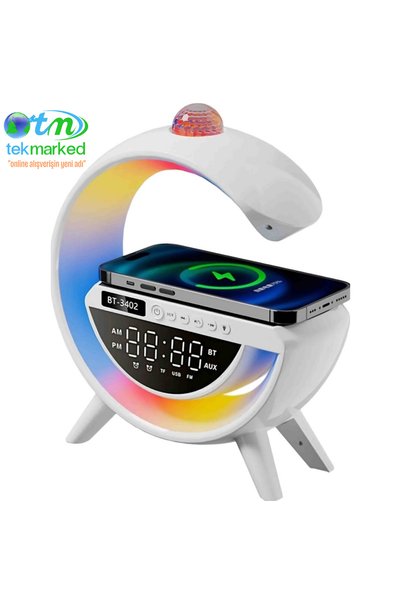 Genel Markalar BT-3402 Masaüstü LED Gece Lambası Dijital Saat Bluetooth Hoparlör Kablosuz Şarj Standı Disko Topu