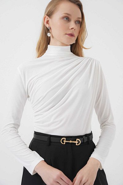 alita butik Half Throat Drawstring Sandy Fabric Blouse
