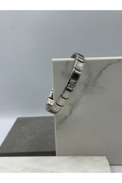 Lumiera Silver Stone Heart Detailed Italian Charm Bracelet Steel 9mm