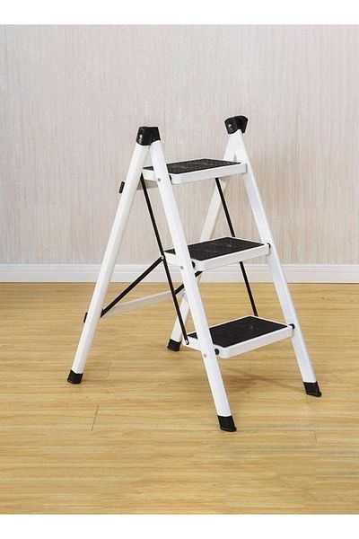 Cady One Portable folding 3-step ladder with extra-wide, heavy-duty steel anti-slip pedal