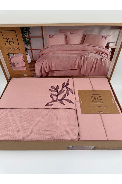 AYHANHOME Premium Double Waffles 100% Cotton, Honeycomb Design Embroidered Double Boxed Pique Set
