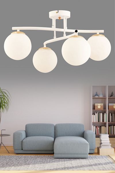 avimonaydınlatma Romero 4-Piece White Globe Glass Plafonier - Chandelier Living Room Dining Table Top Hall Bedroom