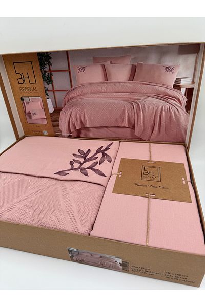 AYHANHOME Premium Double Waffles 100% Cotton, Honeycomb Design Embroidered Double Boxed Pique Set