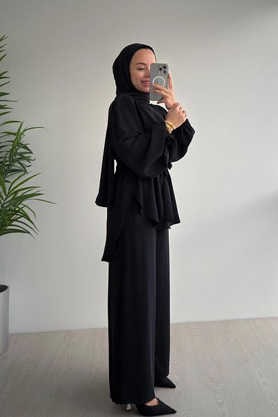 Ka Hijab Costum cu centură - negru