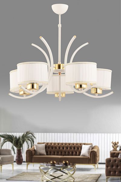 avimonaydınlatma Fabric 5-Piece White Fabric Hat White Pendant Lamp Chandelier Living Room Hall Bedroom