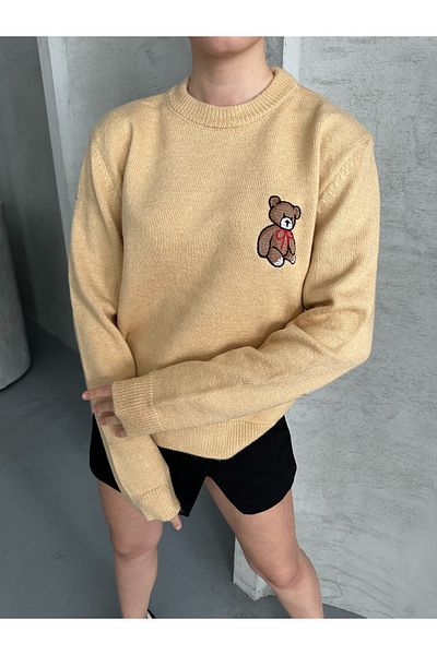 Elilook Pulover de damă Teddy Teddy Bear Brodat Tricotaj