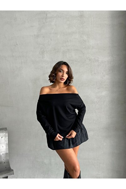 Look Forward Γυναικεία μαύρη υφασμάτινη μπλούζα με μακριά μπράτσα