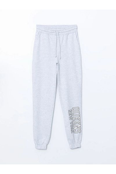 LC Waikiki Xside Gray Women's Jogger Sweatpants with Elastic Waist Printed