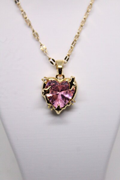 Luna الصلب الوردي كريستال القلب قلادة المرأة