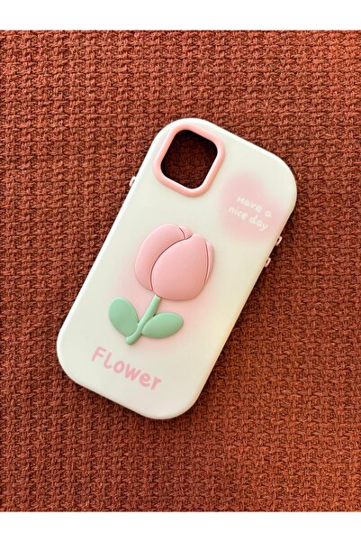 Store Iphone 11 Uyumlu 3D Kabartmalı Flower Pembe Plastik Kılıf