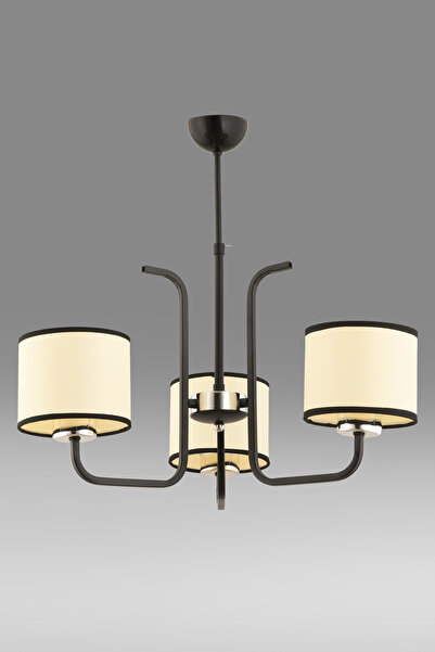 avimonaydınlatma LEGOLAS 3'LÜ KREM - SİYAH KUMAŞ ŞAPKALI  SİYAH  SARKIT AVİZE Salon oturma odası Hol Yatak Odası