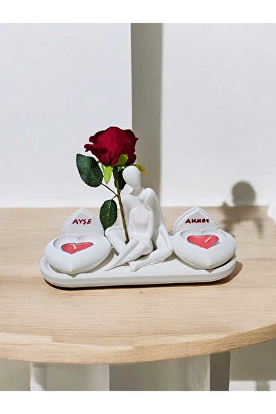 zanfagroup Sevgililer Günü Tabaklı Set Kişiye Özel İsimli Sevgili Mumluk Gül Set