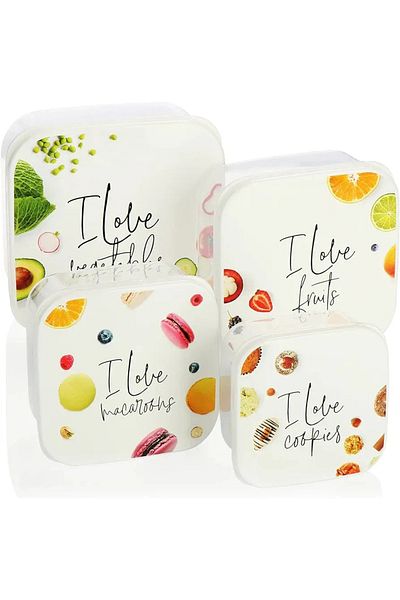 HOBBY LİFE Hobby Life Funbox Set of 4 Storage Containers - I Love Foods