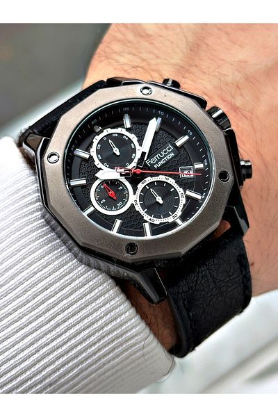 Ferrucci Function Function Leather Band Men's Wrist Watch Fc 230007 Fm.3