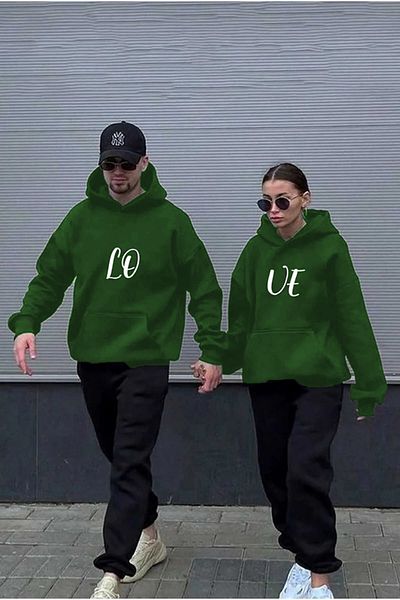 NZN COLLECTION Unisex Women Men Lover Couple Combination Love Printed Hooded Bottom-Top Tracksuit Set Set of 2